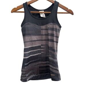 Reebok Tank Top Womens Small Gray Striped Excellent Built-in Bra Keyhole Back